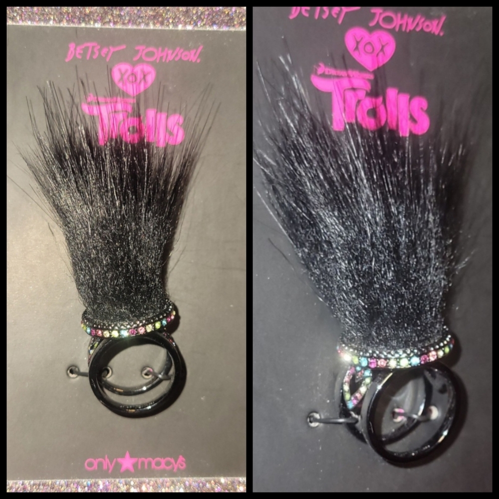 Betsey Johnson Macys 2016 Trolls gunmetal rhinestone blk hair Trolls ring 8 NWT - Picture 6 of 17
